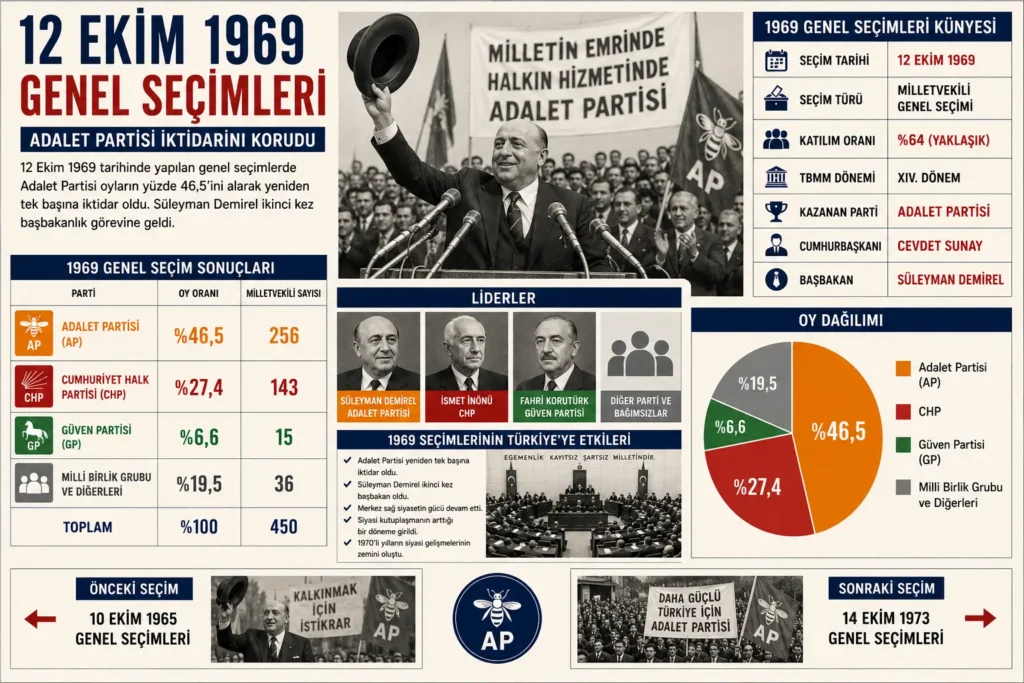 12 Ekim 1969 Genel Seçimleri Sonuçları: Adalet Partisi İktidarını Korudu