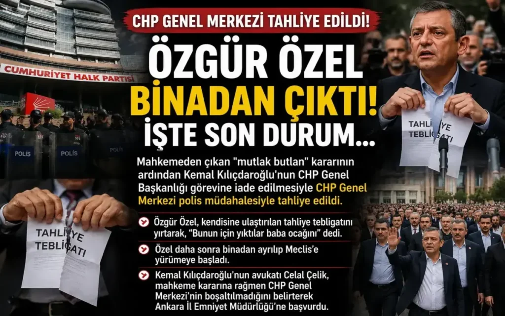 CHP Genel Merkezi Tahliye Edildi! Özgür Özel Tebligatı Yırttı, Meclis’e Yürüdü