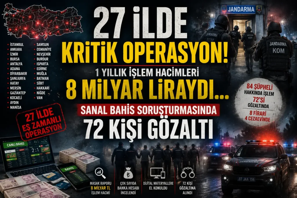 27 İlde Dev Sanal Bahis Operasyonu! 8 Milyar Liralık Para Trafiği Tespit Edildi
