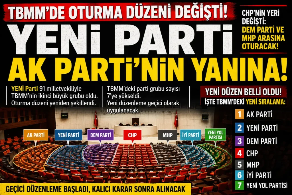 TBMM’de Oturma Düzeni Değişti: YENİ Parti’nin Yeri Belli Oldu
