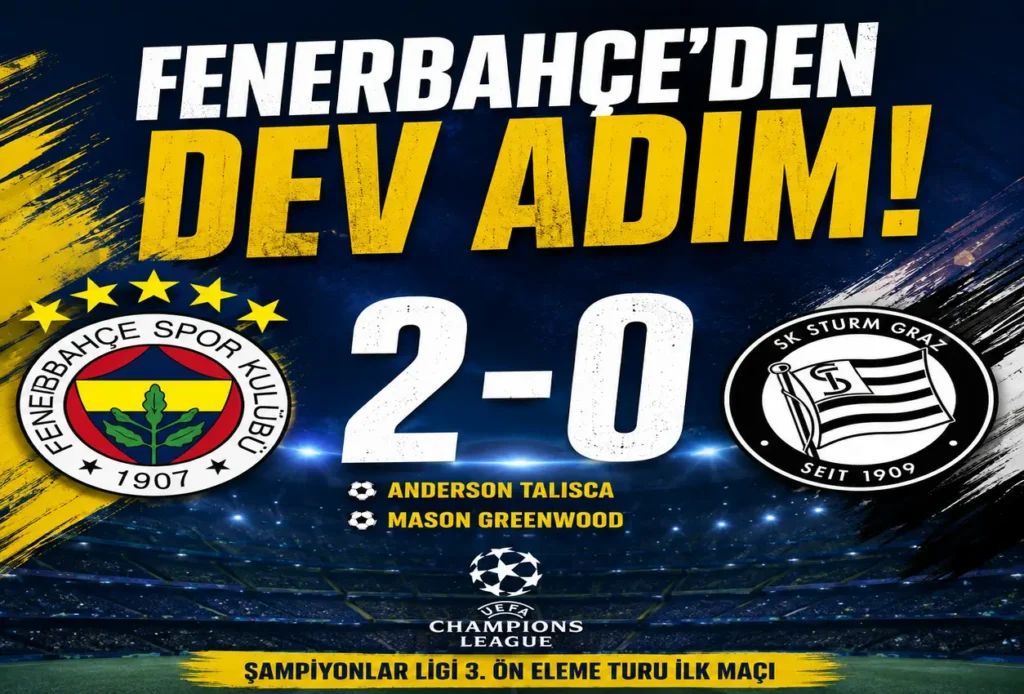 Fenerbahçe’den Şampiyonlar Ligi Yolunda Dev Adım! Sturm Graz’ı 2-0 Mağlup Etti
